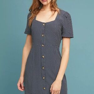 Anthropologie Maeve Cecile Dress Navy Polka Dot  2P